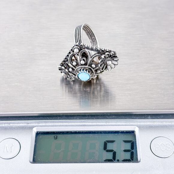 Vintage Sterling Silver 925 Filigree Persian Turquoise Ring Size 6 - Picture 7 of 8